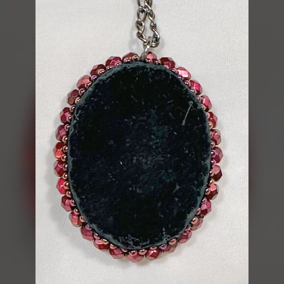 OOAK Gothic Cameo Cranberry Rhinestones Necklace Handmade Victorian Skull 18 - Picture 5 of 6